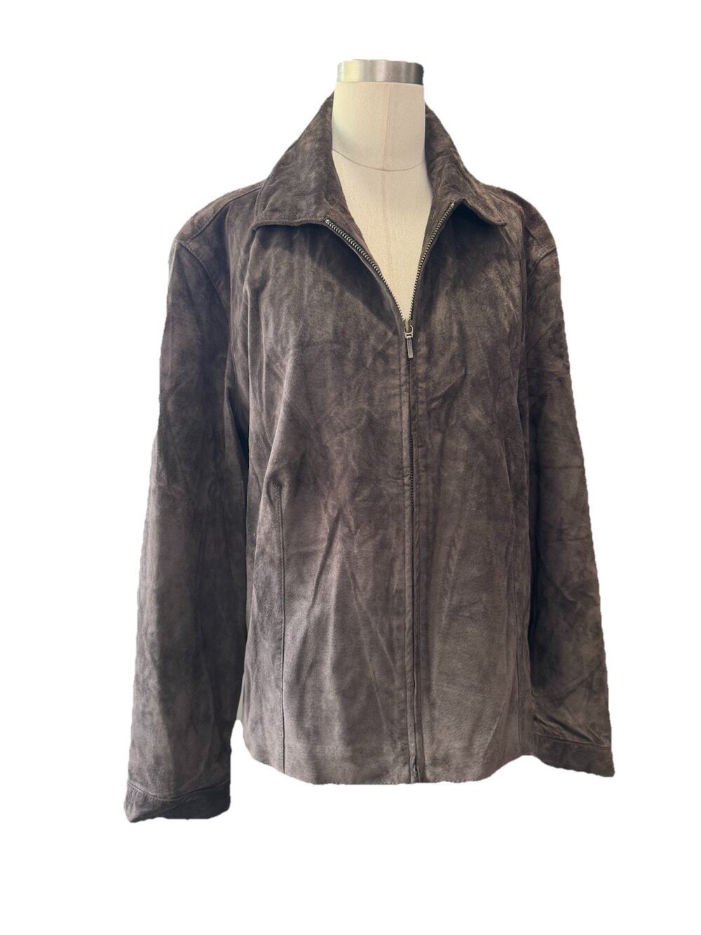 Chico’s Genuine Brown Suede Leather Zip Jacket 90s Y2K Minimalist size large
